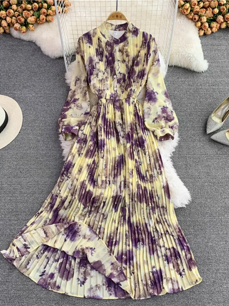 Elegant Party Dress for Women 2023 Summer New Korean Printed Chiffon Dress Gentle Wind Slim Long Dresses Formal Occasion Dresses