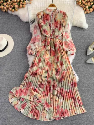 Elegant Party Dress for Women 2023 Summer New Korean Printed Chiffon Dress Gentle Wind Slim Long Dresses Formal Occasion Dresses