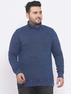 Engbers - Plus Size Men's Regular Fit Soft Cotton Blue  Polo Collar Solid Sweatshirt