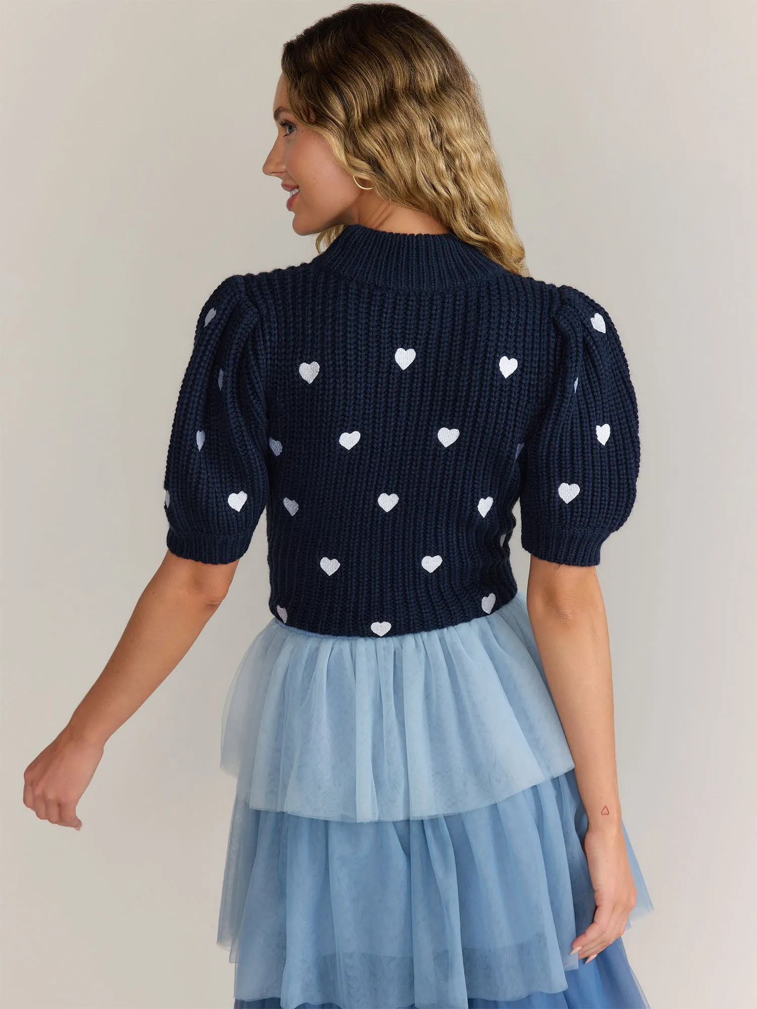 English Factory Puff Sleeve Heart Embellished Pullover - Brands We Love