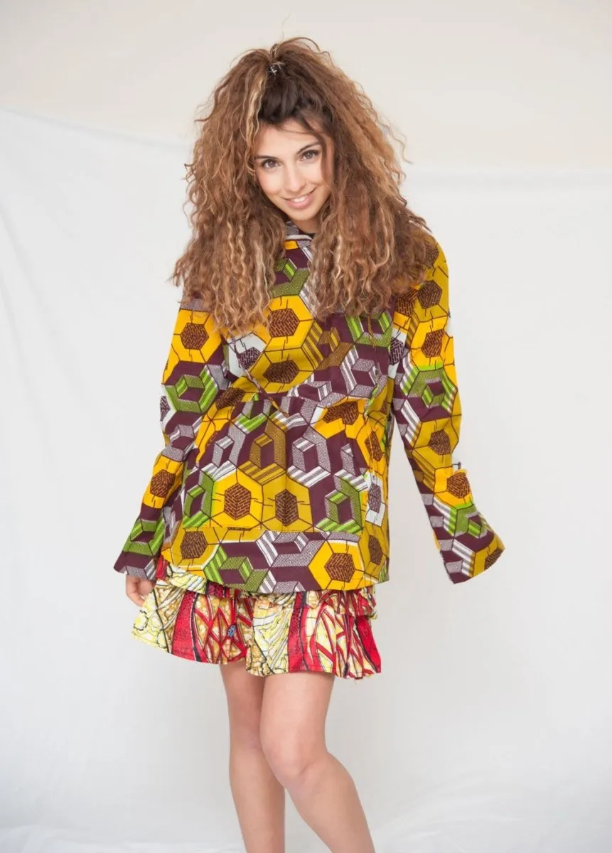 Ethical Clothing - African Print Hoodie in Yellow