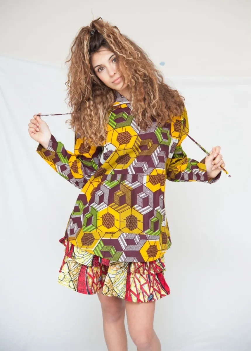 Ethical Clothing - African Print Hoodie in Yellow