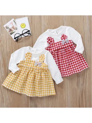 Fall Baby Girl Cute Outfit 2-Piece Plaid Dress Matching Headband