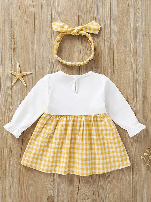 Fall Baby Girl Cute Outfit 2-Piece Plaid Dress Matching Headband