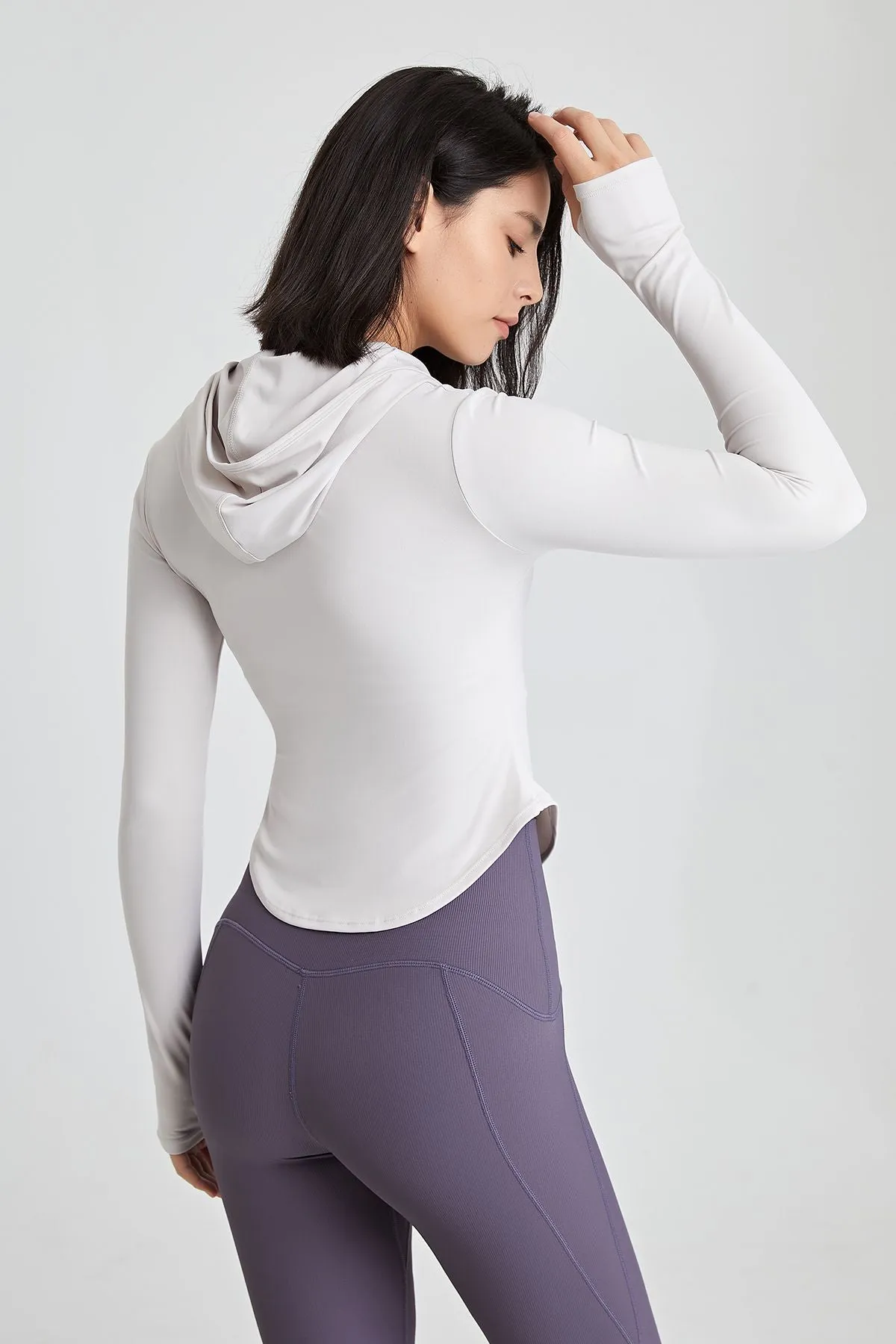 Fitted Half-Zip Crop Hoodie with Thumb Holes