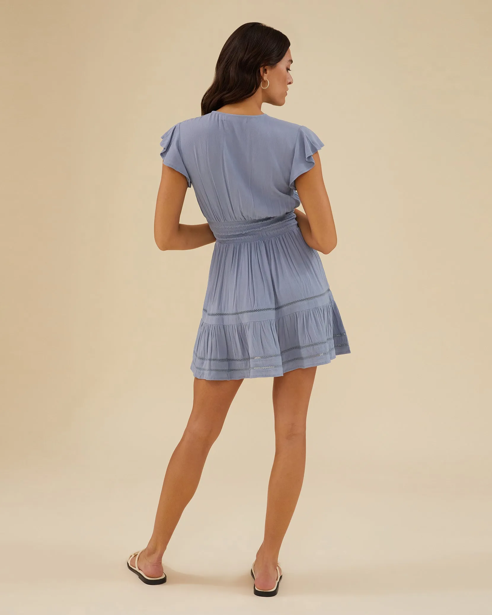 Flutter Sleeve Smocked Mini Dress