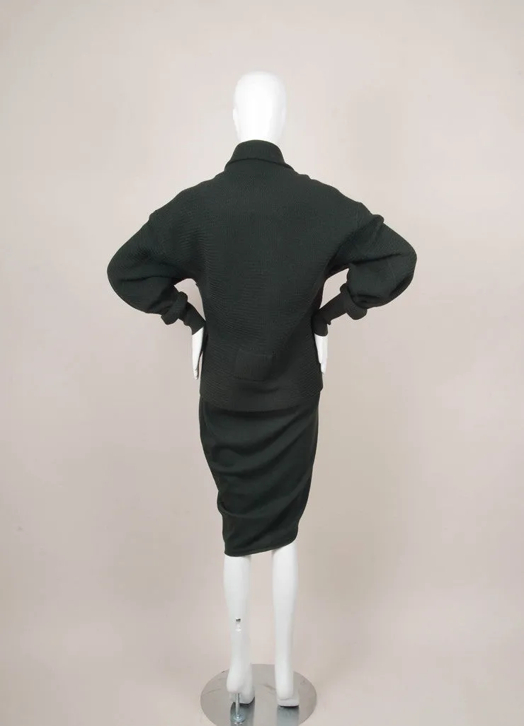 Forest Green Wool Three Piece Skirt and Sweater Set