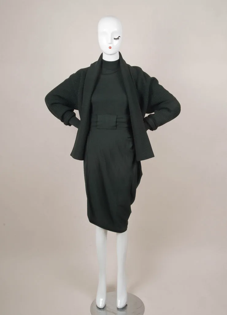 Forest Green Wool Three Piece Skirt and Sweater Set