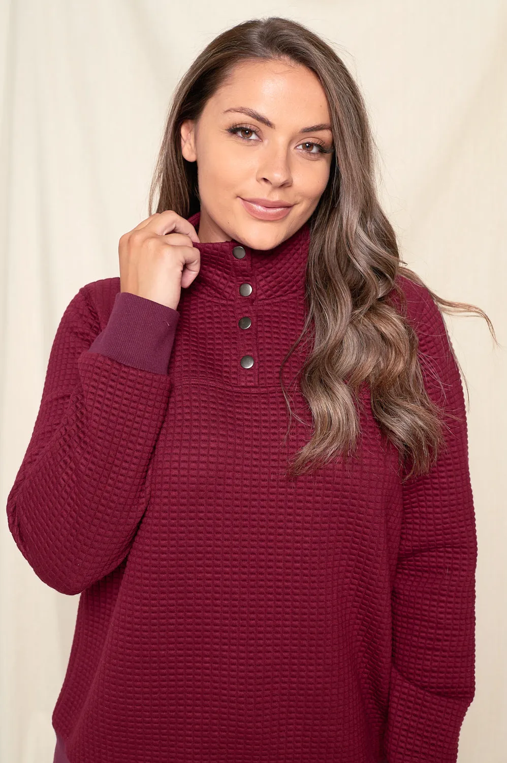 Forever In My Mind Quilted Pullover - Burgundy