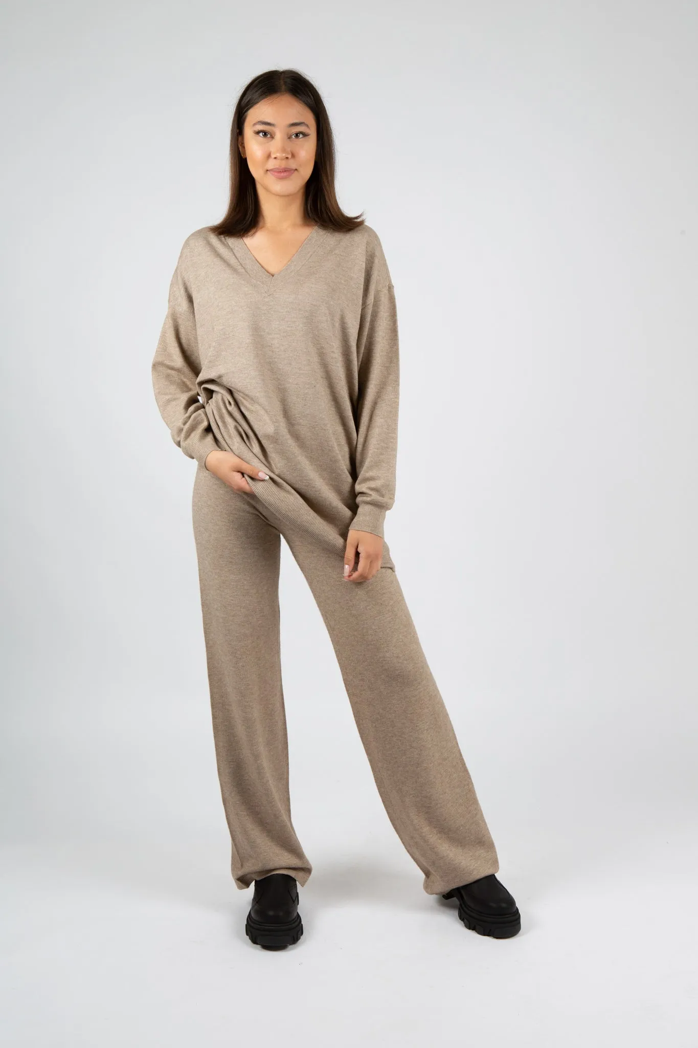 Galine Rachelle V Neck Pullover - Dune Melange