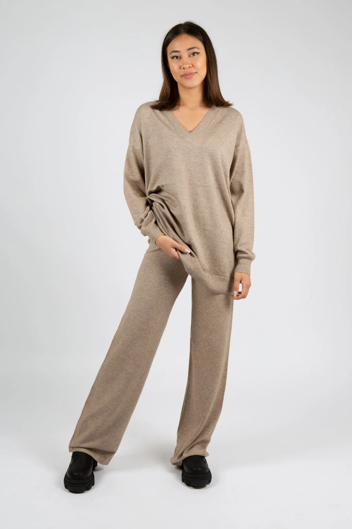 Galine Rachelle V Neck Pullover - Dune Melange