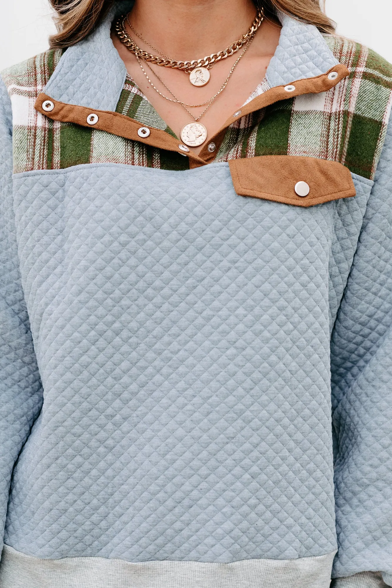 Game Day Quilted Plaid Pullover (Grey)