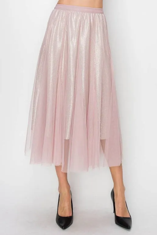 Grace Shimmer Tulle Midi Skirt in Mauve