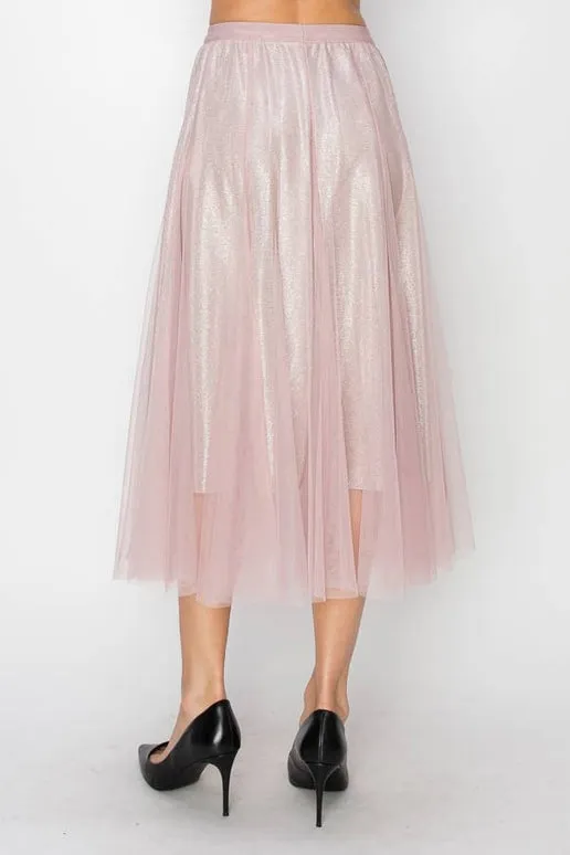 Grace Shimmer Tulle Midi Skirt in Mauve