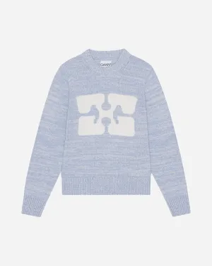 Graphic O-neck Pullover Butterfly - Ice Water