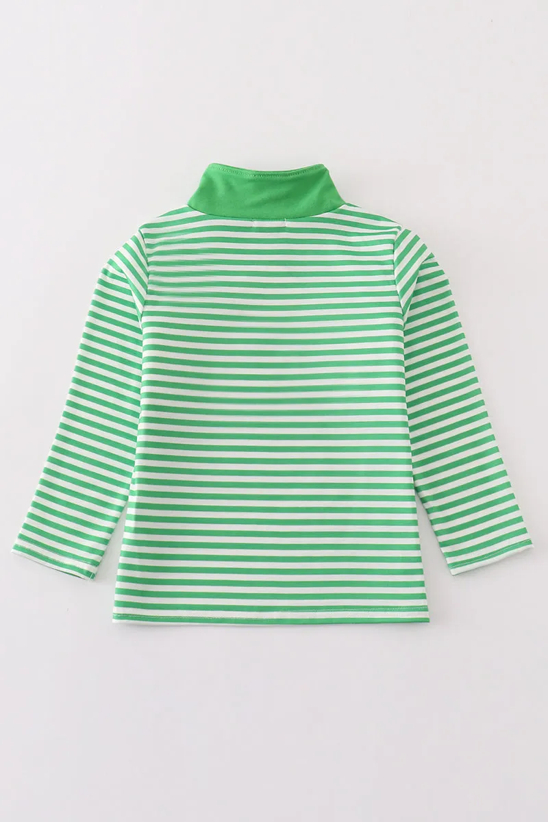 Green stripe lucky charm french knot boy pullover