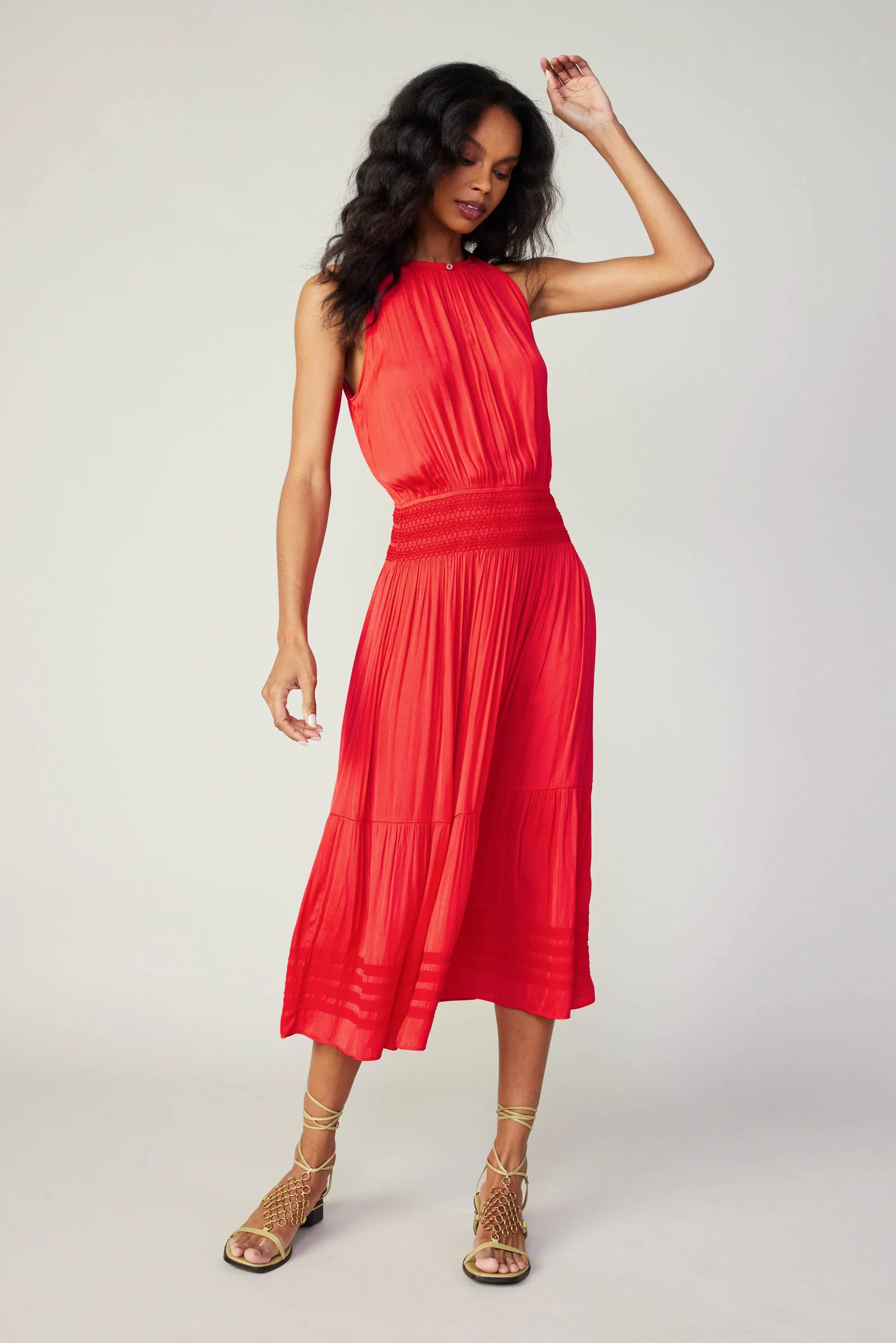 Halter Smocked Midi Dress