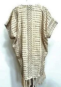 Hand Woven Block Print Tunic Sweater Dress. Rust or White