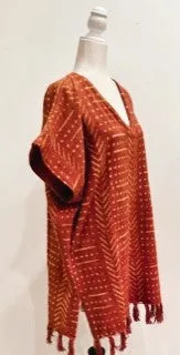 Hand Woven Block Print Tunic Sweater Dress. Rust or White