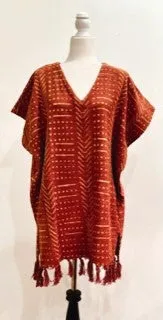 Hand Woven Block Print Tunic Sweater Dress. Rust or White