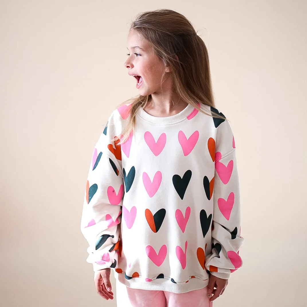 HEARTS ALL OVER | oversized drop shoulder pullover | KIDS