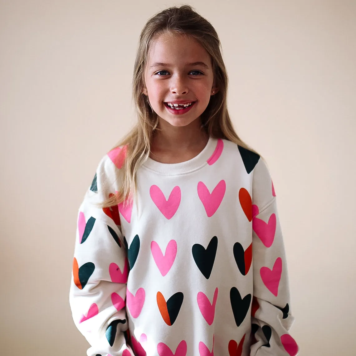 HEARTS ALL OVER | oversized drop shoulder pullover | KIDS