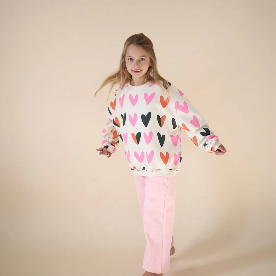 HEARTS ALL OVER | oversized drop shoulder pullover | KIDS