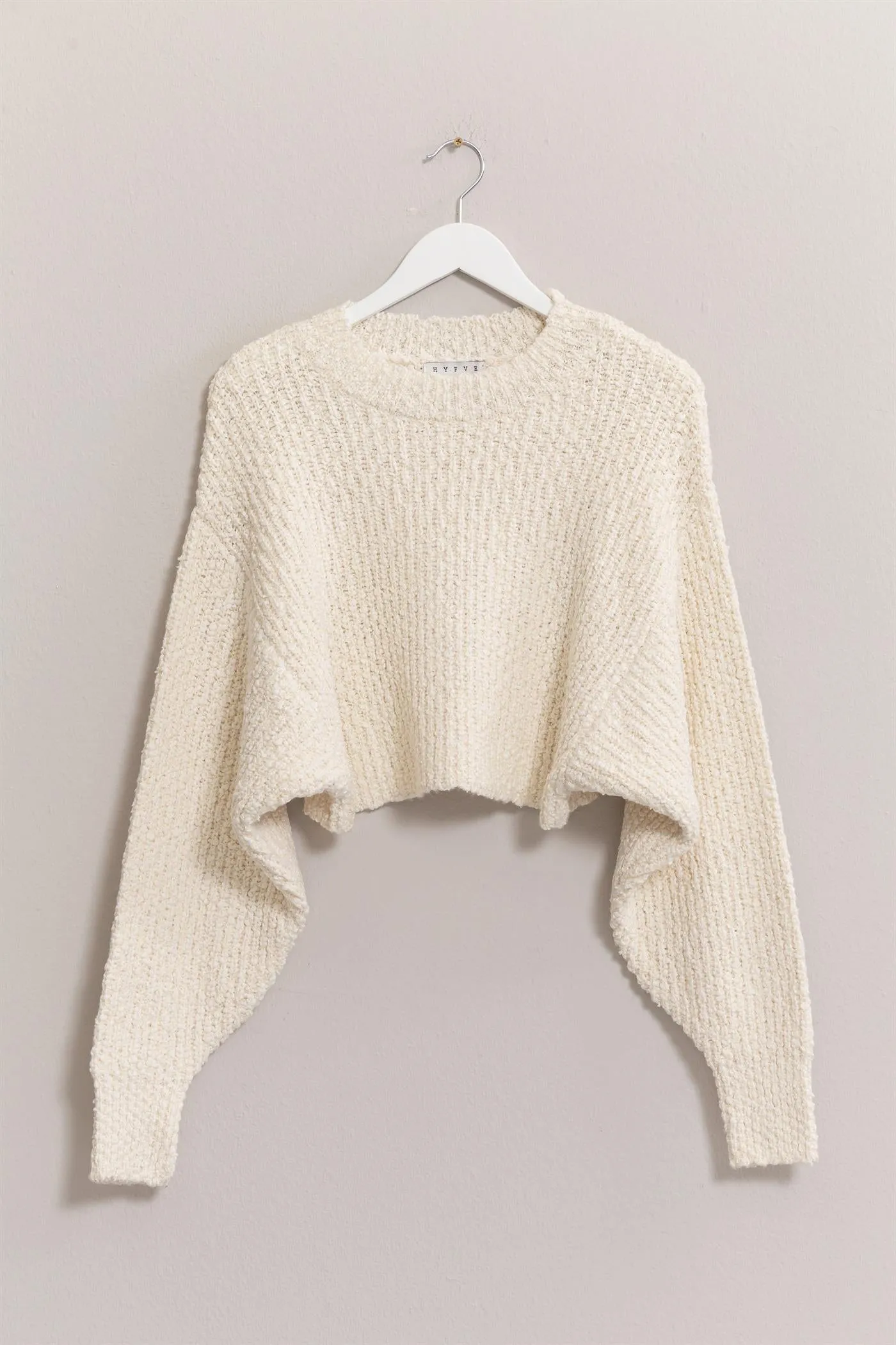 HF24F286-Popcorn Knit Cropped Pullover