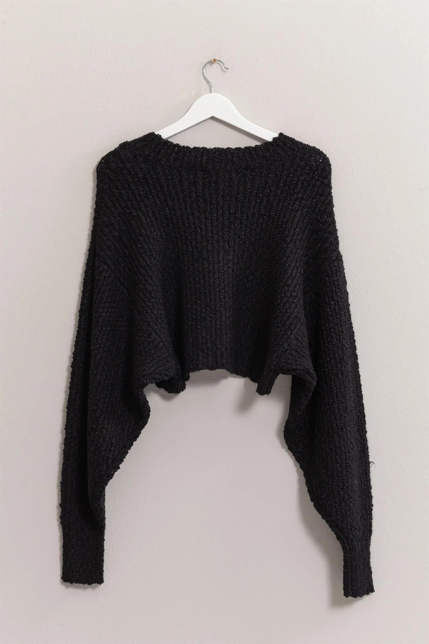 HF24F286-Popcorn Knit Cropped Pullover