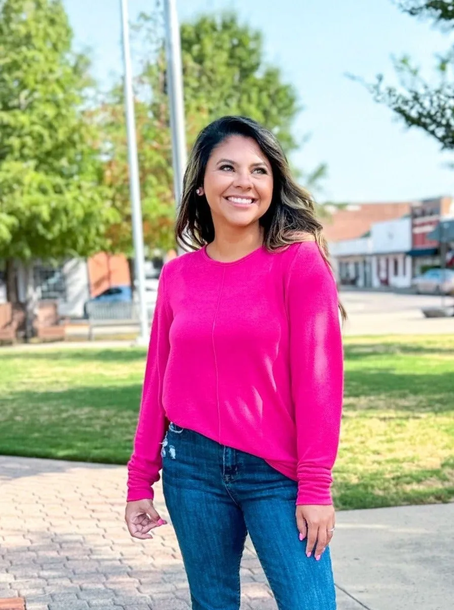 Hot Pink Top Knit Tunic with Front Seam