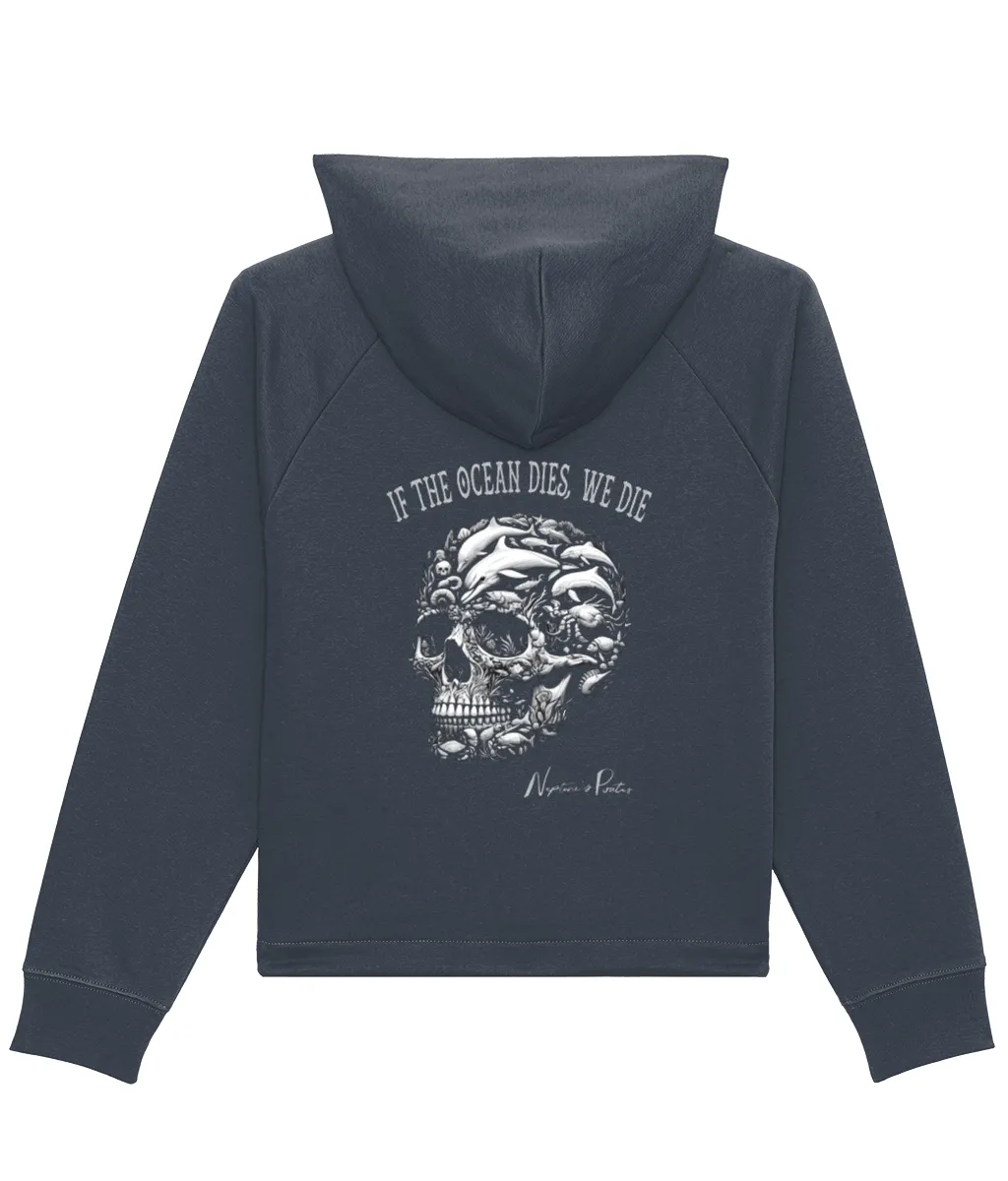 'If The Ocean Dies, We Die' Women's Skull Boxy Cropped Hoodie