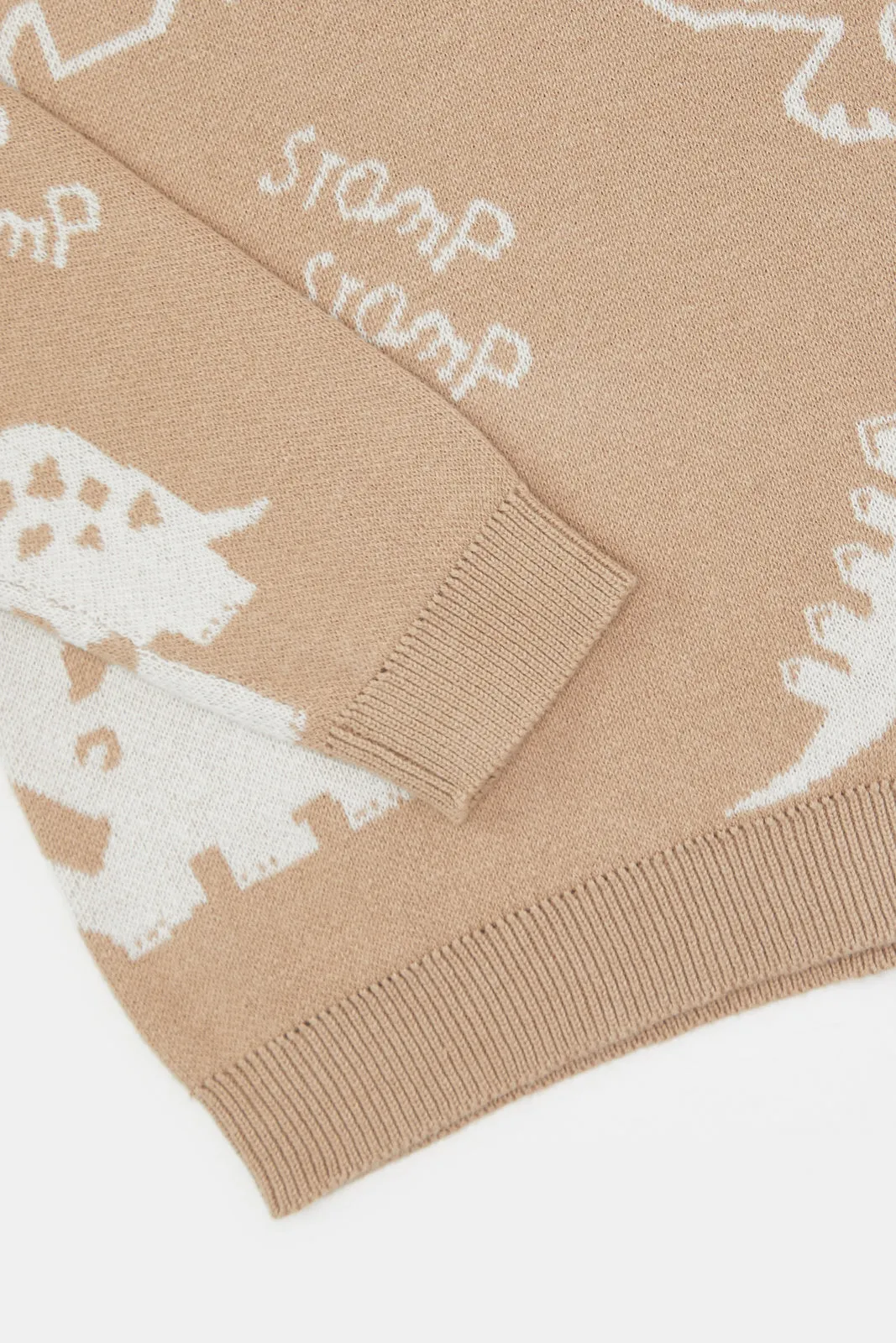 Infant Boys Beige Dino Knitted Pullover