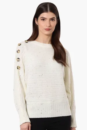 International INC Company Button Shoulder Pullover Sweater - Cream