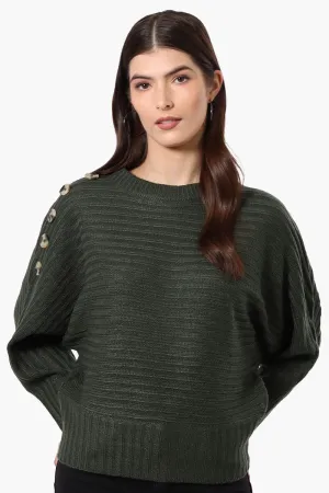 International INC Company Button Shoulder Pullover Sweater - Olive