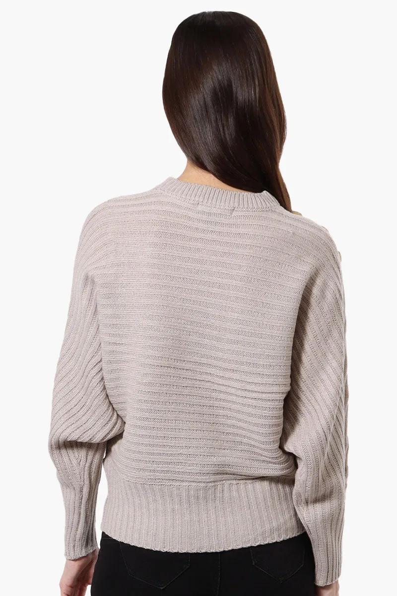 International INC Company Button Shoulder Pullover Sweater - Taupe