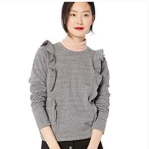 J Crew Mercantile Women's Gray Ruffle Crew Neck Long Sleeve Pullover Size Small