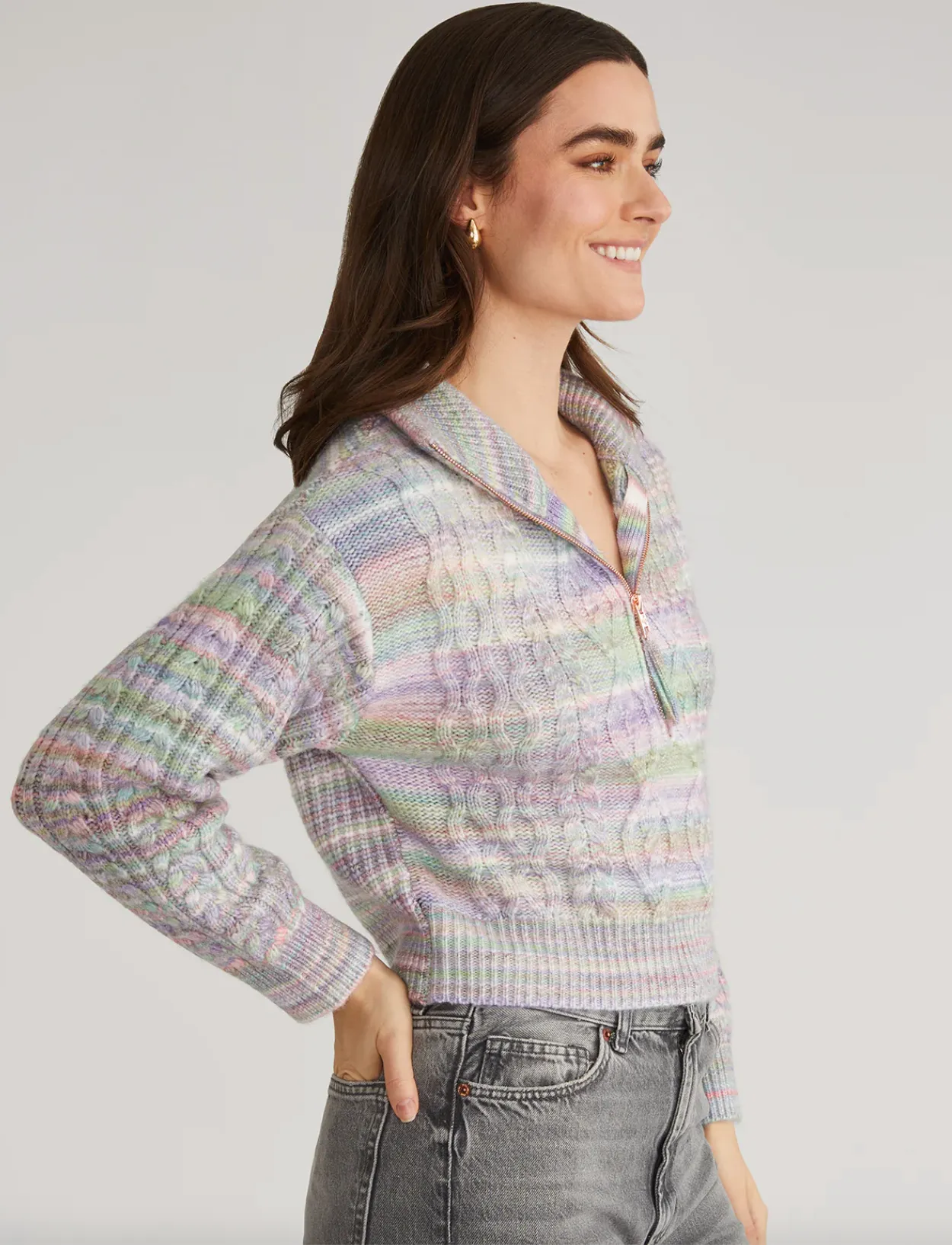 Jackie Spacedye Zip Front Pullover Lavender Multi