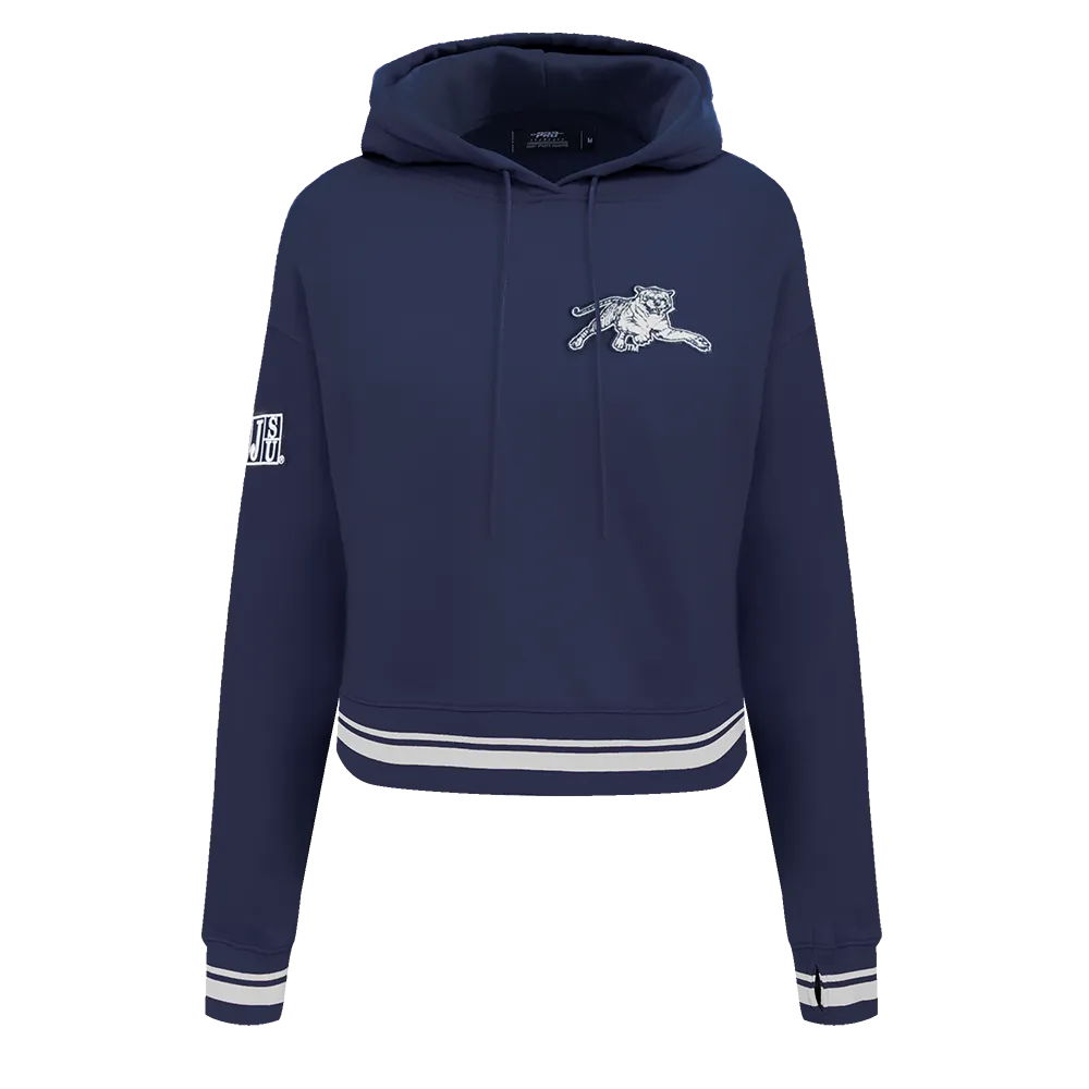 JACKSON STATE UNIVERSITY CLASSIC WOMEN'S RIB FLC CROPPED PO HOODIE (MIDNIGHT NAVY)