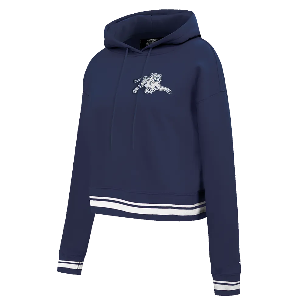 JACKSON STATE UNIVERSITY CLASSIC WOMEN'S RIB FLC CROPPED PO HOODIE (MIDNIGHT NAVY)