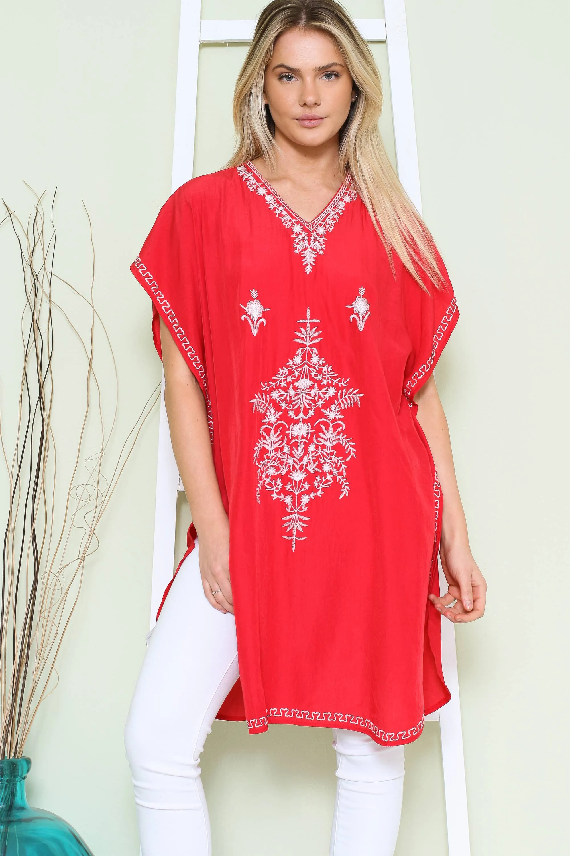 Justin & Taylor Swimwear Tunic With Front Embroidered Detail