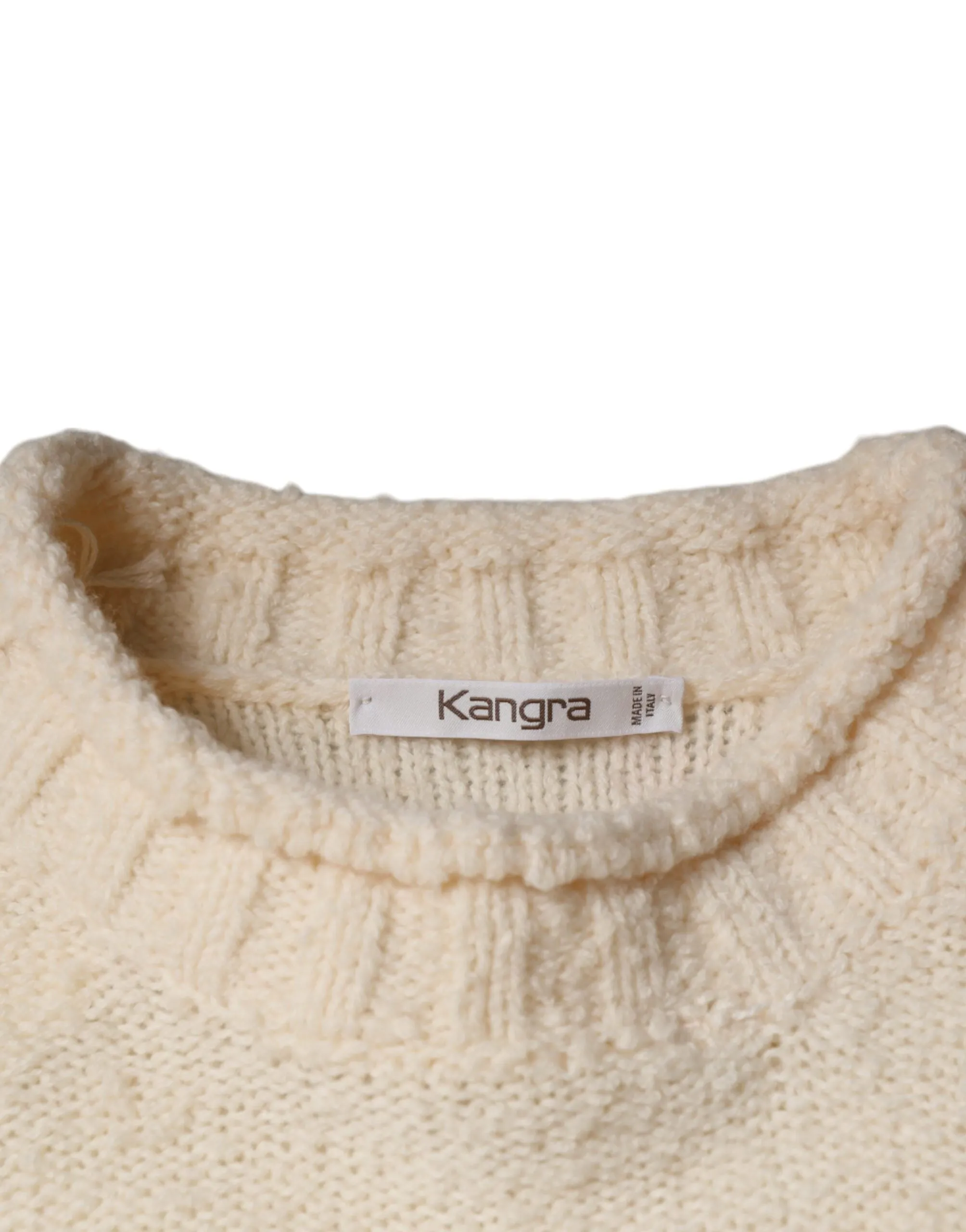 KANGRA Beige Wool Knit Long Sleeve Round Neck Pullover Sweater