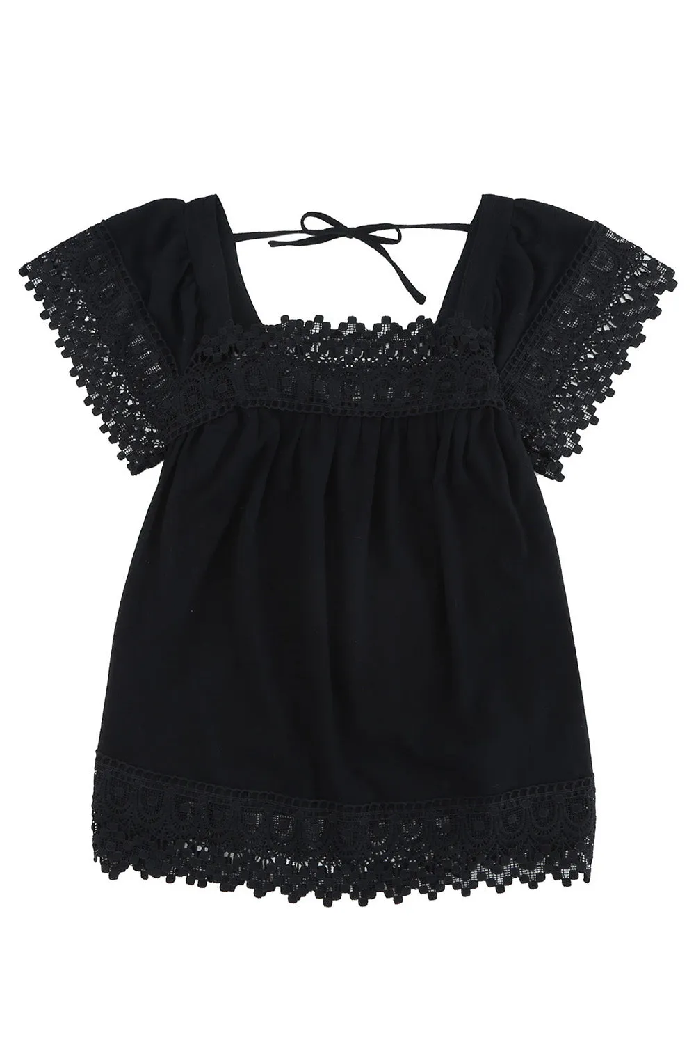 Lace Pom Pom Splicing Square Neck Blouse