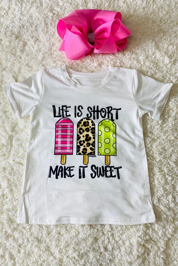 ''Life Is Short'' with multi print popsicles white t-shirt DLH1215-33