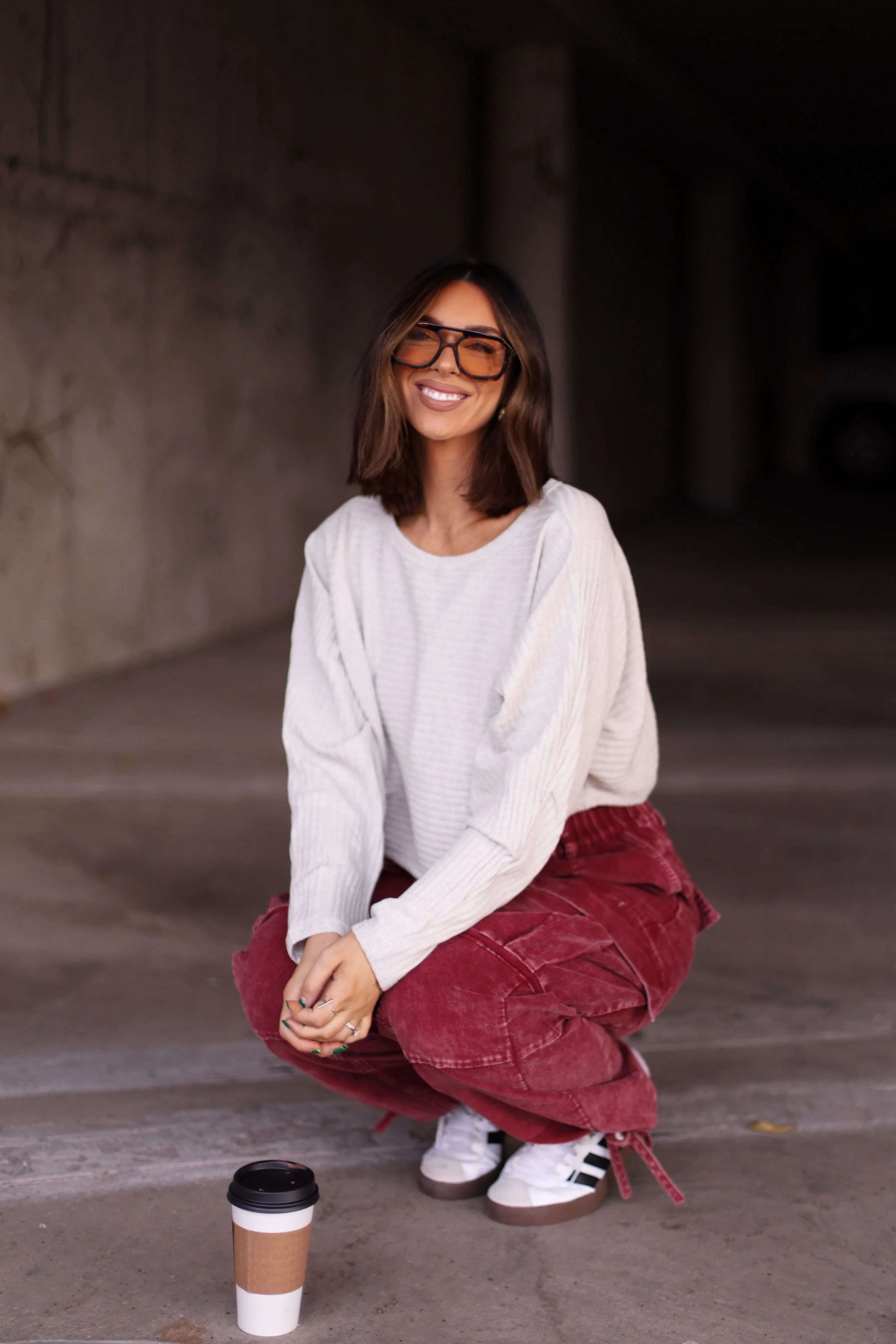 Light Grey Ribbed Pullover Top