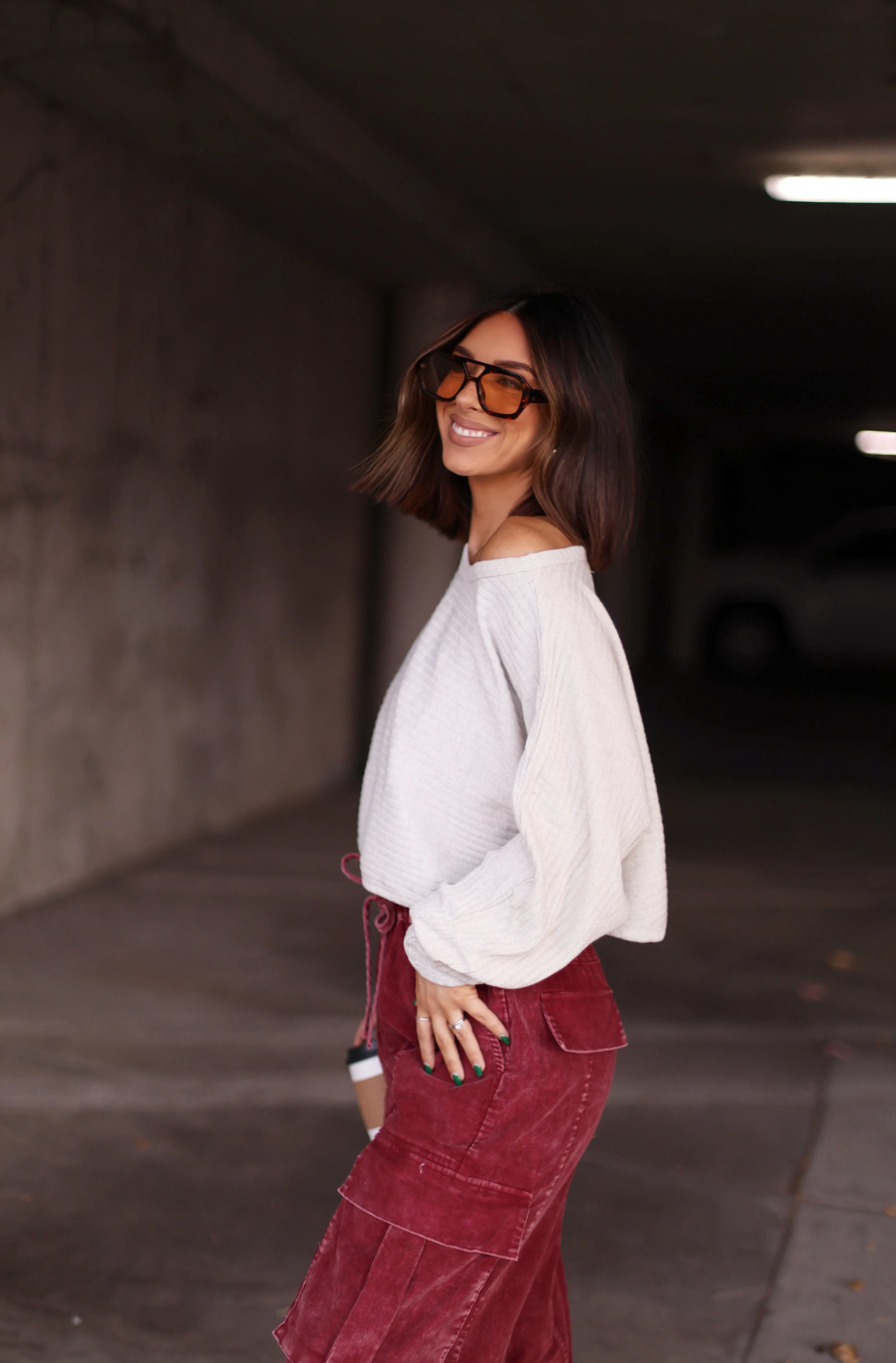 Light Grey Ribbed Pullover Top