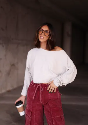 Light Grey Ribbed Pullover Top