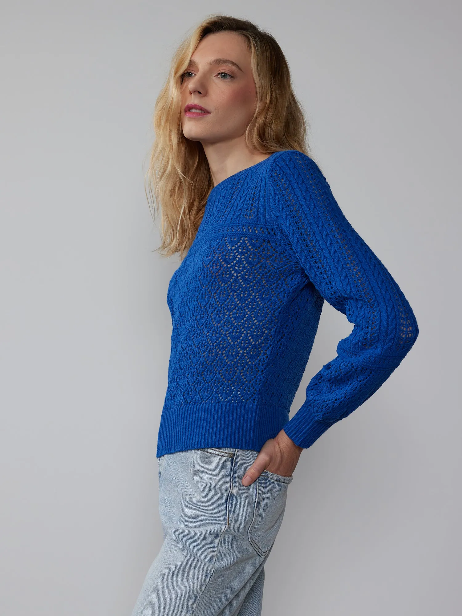 Long Sleeve Mix Pointelle Pullover