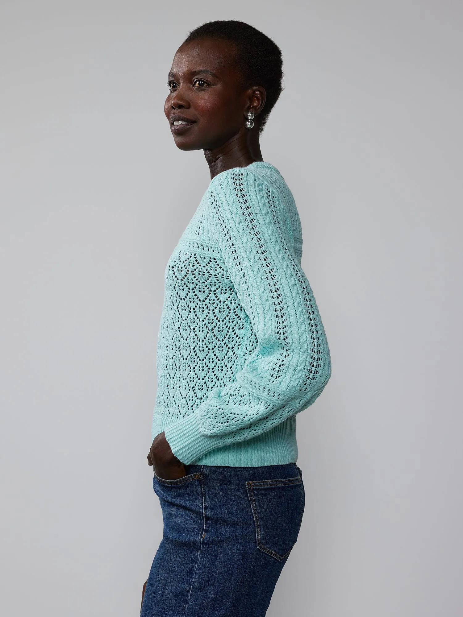 Long Sleeve Mix Pointelle Pullover