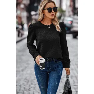 Long Sleeve Twisted Texture Sweater - Black