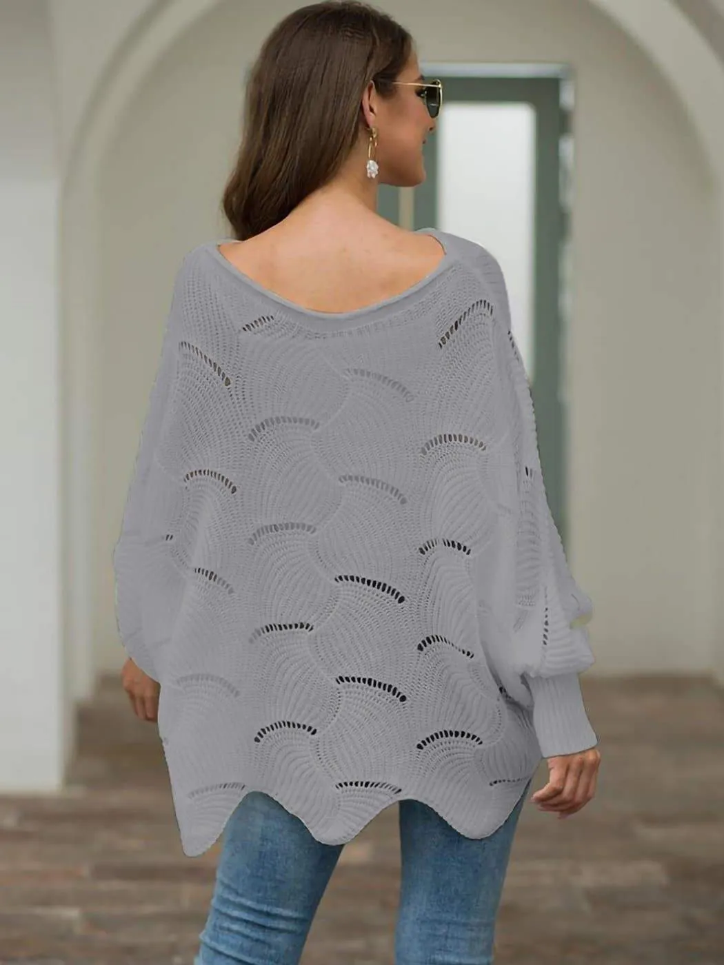 Loose Batwing Sleeve Hollow Out Knit Sweater Top